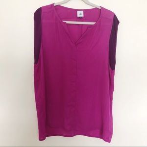 CAbi Magenta Sleeveless Blouse w/Black Trim Med